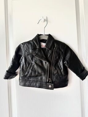 Kids Black Faux Leather Moto Jacket 3-6 Months